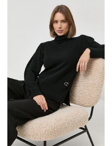 Twinset pulover de lana femei, culoarea negru, light, cu guler