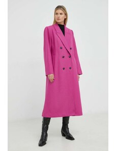 Gestuz palton de lana culoarea roz, de tranzitie, cu doua randuri de nasturi