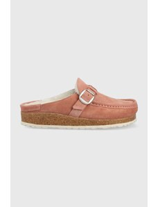 Birkenstock papuci din piele intoarsa Buckley culoarea roz