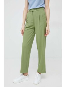 United Colors of Benetton pantaloni femei, culoarea verde, lat, high waist