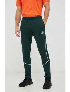 Adidas pantaloni de trening barbati, culoarea verde, neted