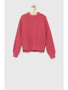 Tommy Hilfiger pulover de bumbac pentru copii culoarea roz, călduros