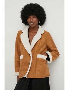 Answear Lab jachetă de lână culoarea maro, de tranzitie, oversize