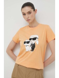Karl Lagerfeld tricou din bumbac culoarea portocaliu