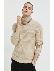 Abercrombie & Fitch pulover din amestec de lana barbati, culoarea bej, light, cu guler