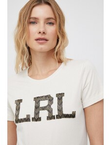 Lauren Ralph Lauren tricou din bumbac culoarea bej