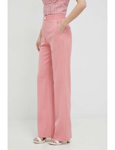 Custommade pantaloni din lana Petry femei, culoarea roz, lat, high waist