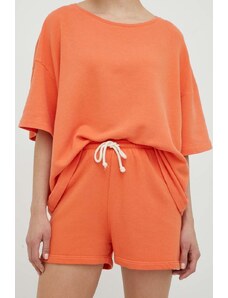 American Vintage pantaloni scurti femei, culoarea portocaliu, neted, high waist