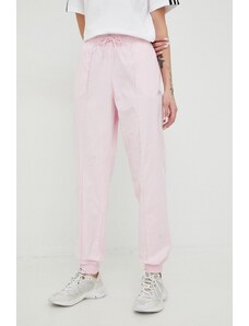 Adidas pantaloni de bumbac femei, culoarea roz, cu imprimeu