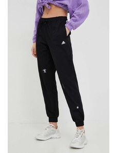 Adidas pantaloni de bumbac femei, culoarea negru, cu imprimeu