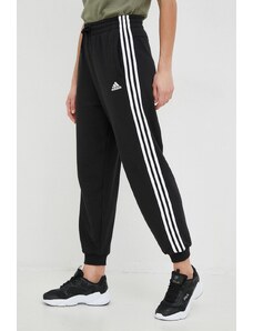 Adidas pantaloni de trening din bumbac femei, culoarea negru, cu imprimeu