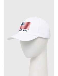 Polo Ralph Lauren șapcă de baseball din bumbac culoarea alb, cu imprimeu