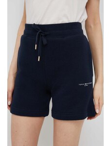 Tommy Hilfiger pantaloni scurți femei, culoarea bleumarin, uni, high waist WW0WW38348