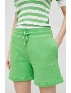 Tommy Hilfiger pantaloni scurți femei, culoarea verde, uni, high waist WW0WW38348
