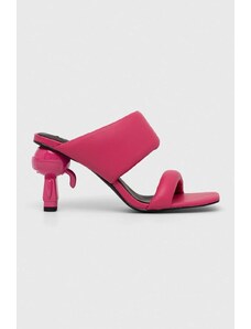 Karl Lagerfeld slapi de piele IKON HEEL femei, culoarea roz, cu toc drept, KL39005