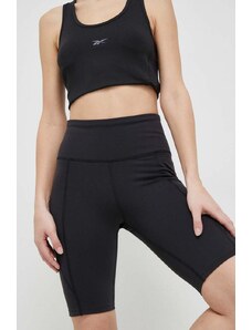 Reebok pantaloni scurți de antrenament Lux culoarea negru, neted, high waist