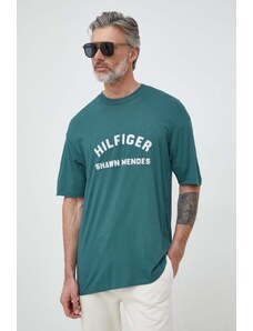 Tommy Hilfiger tricou x Shawn Mandes barbati, culoarea turcoaz, cu imprimeu