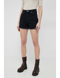 Tommy Hilfiger pantaloni scurti jeans x Shawn Mendes femei, culoarea negru, neted, high waist