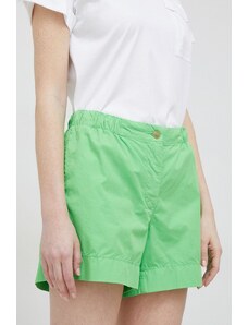 Tommy Hilfiger pantaloni scurti din bumbac culoarea verde, neted, high waist
