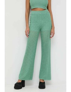 Guess pantaloni femei, culoarea verde, lat, high waist