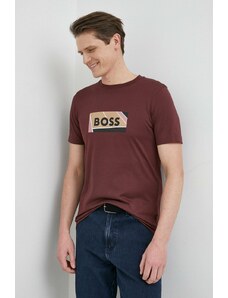 BOSS tricou din bumbac culoarea bordo, cu imprimeu