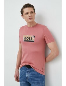 BOSS tricou din bumbac culoarea roz, cu imprimeu