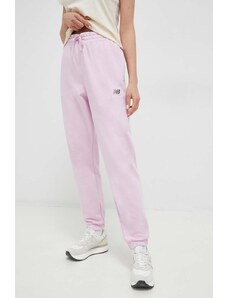 New Balance pantaloni de trening culoarea roz, cu imprimeu