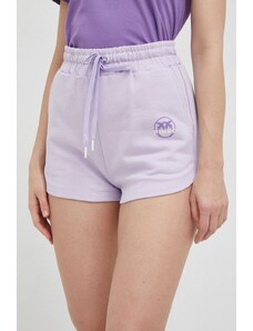 Pinko pantaloni scurti din bumbac culoarea violet, cu imprimeu, high waist