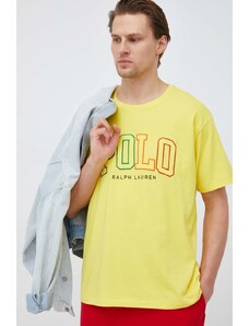 Polo Ralph Lauren tricou din bumbac culoarea galben, cu imprimeu