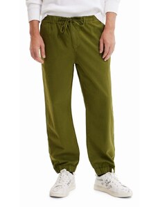 Desigual pantaloni de bumbac culoarea verde