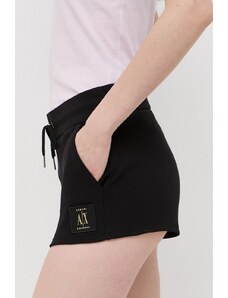 Armani Exchange pantaloni scurti din bumbac culoarea negru, cu imprimeu, medium waist