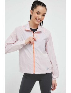 New Balance jachetă de alergare Printed Impact Run Light Pack culoarea roz, de tranzitie, oversize
