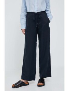 Lauren Ralph Lauren Lauren Ralph pantaloni din in culoarea bleumarin, lat, medium waist 200735136
