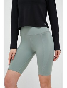 Reebok pantaloni scurți de antrenament Lux culoarea verde, neted, high waist