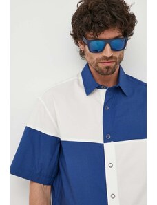 United Colors of Benetton camasa din bumbac barbati, culoarea albastru marin, cu guler clasic, relaxed