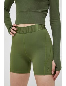 P.E Nation pantaloni scurți de antrenament Backcheck culoarea verde, neted, high waist