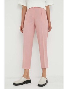 PS Paul Smith pantaloni de lana culoarea roz, fason tigareta, high waist