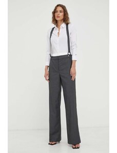 Remain pantaloni din amestec de lana culoarea gri, drept, high waist