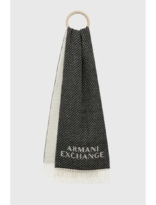 Armani Exchange esarfa de lana culoarea negru, cu imprimeu