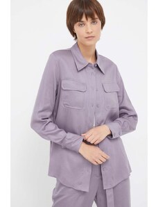 Calvin Klein camasa femei, culoarea violet, cu guler clasic, regular