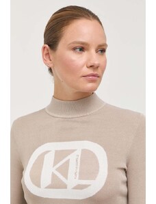 Karl Lagerfeld pulover femei, culoarea bej, light, cu turtleneck