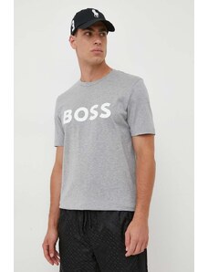 BOSS tricou din bumbac culoarea gri, cu imprimeu 50495742