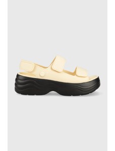 Crocs sandale Skyline Slide femei, culoarea bej, cu platforma, 208183
