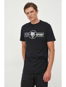 PLEIN SPORT tricou din bumbac culoarea negru, cu imprimeu
