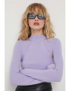 HUGO pulover femei, culoarea violet, light, cu turtleneck