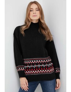 Silvian Heach pulover din amestec de lana femei, culoarea negru, cu turtleneck