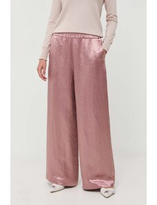 Max Mara Leisure pantaloni femei, culoarea roz, lat, high waist