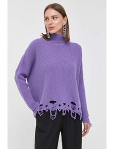 Pinko pulover de lana femei, culoarea violet, cu guler