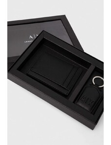 Armani Exchange card holder din piele si breloc culoarea negru
