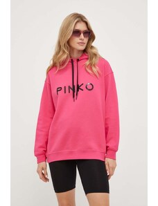 Pinko hanorac de bumbac femei, culoarea roz, cu glugă, cu imprimeu